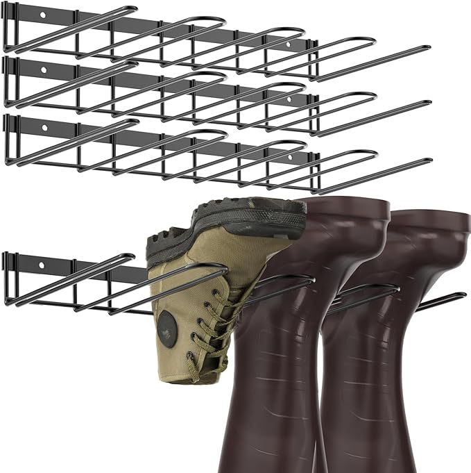 Wader Boot Hangers Rack, Sturdy Metal Organizer, Cowboy Boot & Tall Shoe Holder - 8 Pair, Wall Mounted for Closet, Entryway, Garage