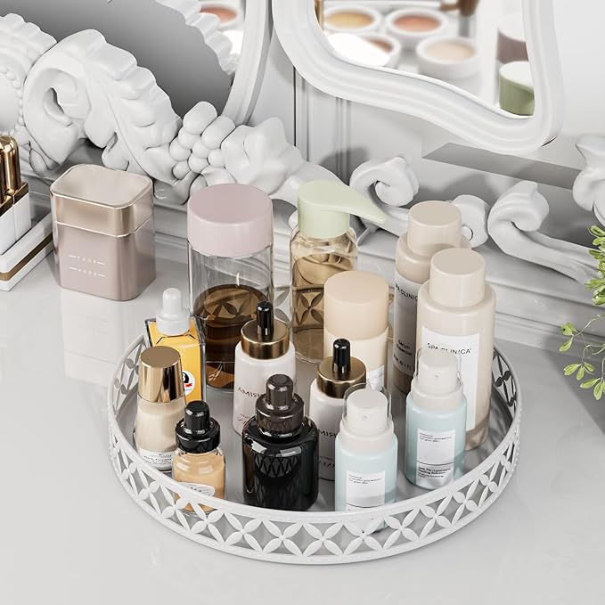 EKNITEY Bathroom Trays for Counter - 11 Inch White Decorative Tray Countertop Cosmetics Vanity Perfume Organizer Storage Tray for Bathroom