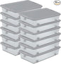 Sterilite 12 Pack Wheeled Under Bed Storage Container, 56 Qt Plastic Bin with Latching Lid for Organization - Clothes & Shoes Organizer, Silver Tint