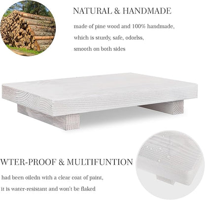 Bathroom Counter Organizer Wood Pedestal Stand Farmhouse Decorative Tray Soap Holder for Kitchen Decor, 9" x 6" - White
