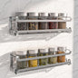LUCYCAZ 2 Pack Wall Mounted Spice Rack with 8 Hooks, Spice Organizer Shelf for Stove Cabinet Pantry Door,Screw or Adhesive Spice Shelf Hanging Wall Spice Rack in Kitchen and RV (Silver, 2 PACK)