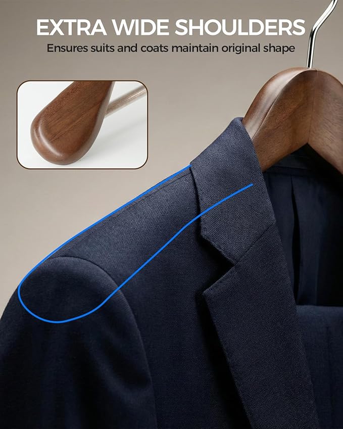 Premium Wooden Hangers 12-Pack – Wide Shoulder Non-Slip Design for Coats, Jackets & Suits | 360° Rotating Closet Organizers | Durable & Space-Saving (Vintage Wood)