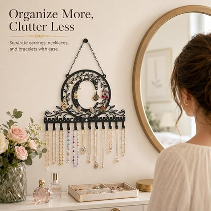 Wall-Mounted Metal Earring Holder Hanging Jewelry Organizer for Earrings and Necklaces Space-Saving Wall Display with Hooks for Jewelry Storage (jewelry stand C)
