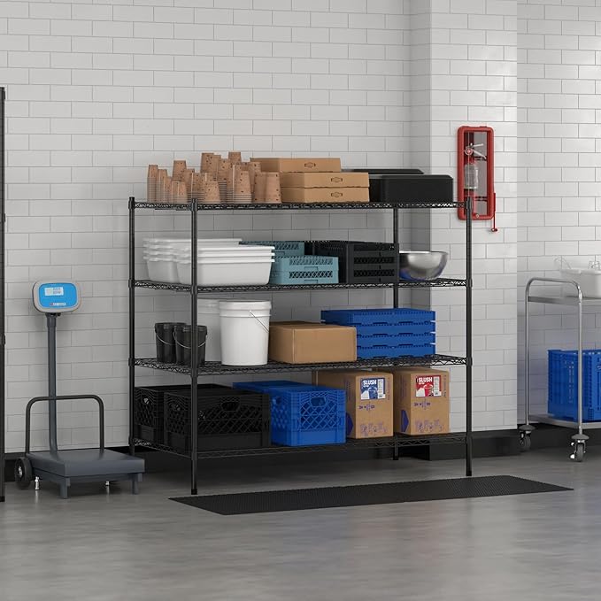 Commercial NSF Listed Black Epoxy Stationary Wire Shelving Kit 30" x 60" x 54", with 4 Shelves Perfect for Warehouse, Walk-in Refrigerator, Freezer, Grocery Store, Restaurant, Dishroom