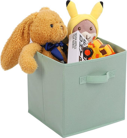Stero Fabric Storage Bins 6 Pack Fun Colored Durable Storage Cubes with Fabric Handles Foldable Cube Baskets for Home, Kids Room, Closet and Toys Organization Cyan, Green, Yellow