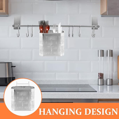 UPKOCH Hanging Chopstick Holder Kitchen Utensil Drying Rack with Drain Holes 2-Compartment Flatware Organizer for Chopsticks Forks and Spoons 6.29X5.11X2.75 Inch