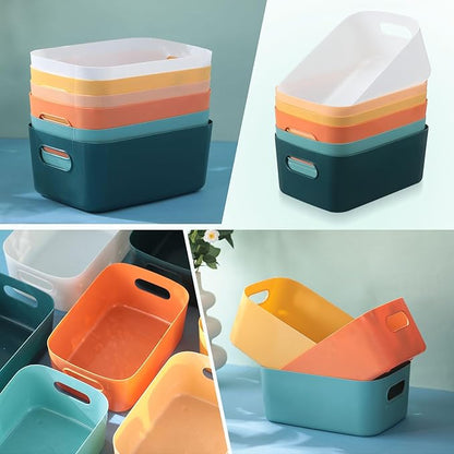 Wenqik 12 Pcs Small Plastic Storage Bins Basket with Handles Toy Organizers Pantry Basket Containers for Shelves Home Cupboard Kitchen Office Bathroom Organization Box(bright, 9.6 x 6.3 x 3.9 Inch)