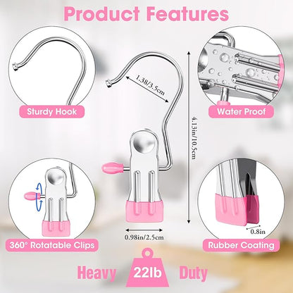 48 Pack Boot Hangers Clips for Closet, Laundry Hooks Hanging Clips Pants Hangers with Clips Legging Organizer Clothes Pins Hanger Clips for Closet Organizer Towel Socks Hats Jeans Home Travel Pink