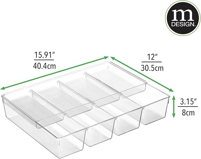 mDesign Plastic Kitchen Drawer Organizer Tray Set - Horizontal Storage Bin for Organizing Cutlery, Flatware, Silverware, Utensil, and Appliances - Ligne Collection - Clear
