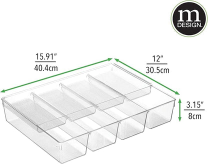 mDesign Plastic Kitchen Drawer Organizer Tray Set - Horizontal Storage Bin for Organizing Cutlery, Flatware, Silverware, Utensil, and Appliances - Ligne Collection - Clear