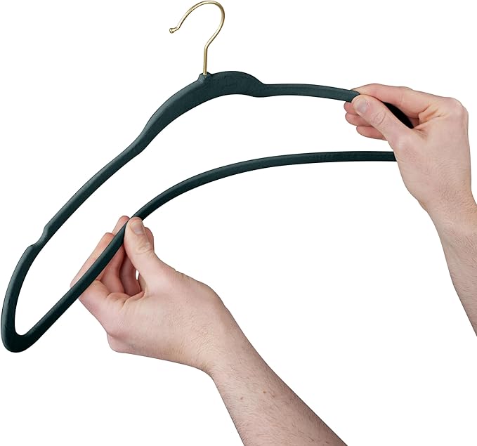 Simplify Slim Velvet Gold Hook Clothes Hangers | 100 Pack | Non-Slip| Closet Storage | Organization Durable | Emerald