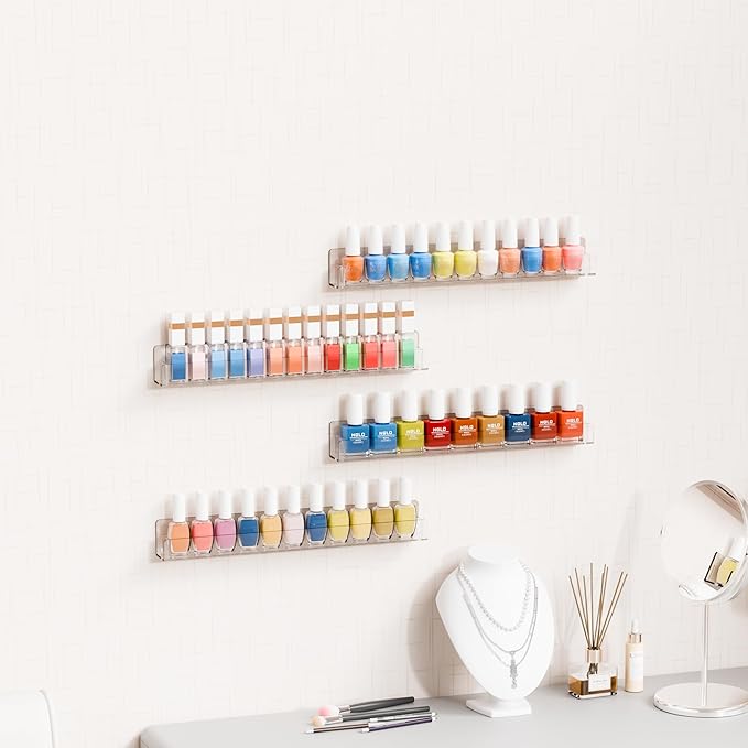 Cq acrylic Nail Polish Wall Rack,15 Inch 2 Pack Hanging Clear Acrylic Nail Polish Rack Wall Mounted Shelf for Nail Salon Wall Essential Oil Shelf,Gel Fingernail Polish Holder,Tattoo Studio Decor Paint