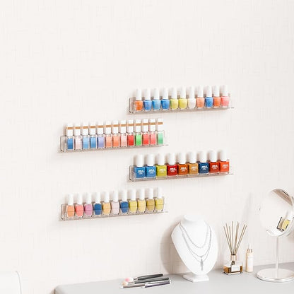 Cq acrylic Nail Polish Wall Rack,15 Inch 2 Pack Hanging Clear Acrylic Nail Polish Rack Wall Mounted Shelf for Nail Salon Wall Essential Oil Shelf,Gel Fingernail Polish Holder,Tattoo Studio Decor Paint