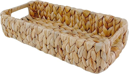 Rectangular Handwoven Wicker Basket - Water Hyacinth Storage Baskets with 2 Thickened Built-In Handles for Store Toilet Papers, Small Plants, Candles etc - 14.25”x6.5”x3.75” - Natural