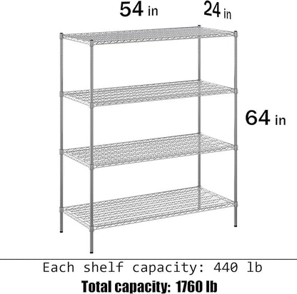 24" Deep x 54" Wide x 64" Height Wire Shelving Kit | 4-Tier | NSF Commercial Storage Rack Unit
