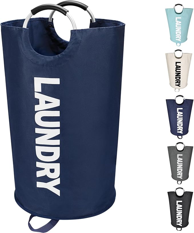 Maxsilan 125L X-Large Laundry Basket, Freestanding Tall Clothes Hamper, Collapsible Laundry Bag, Dark Blue