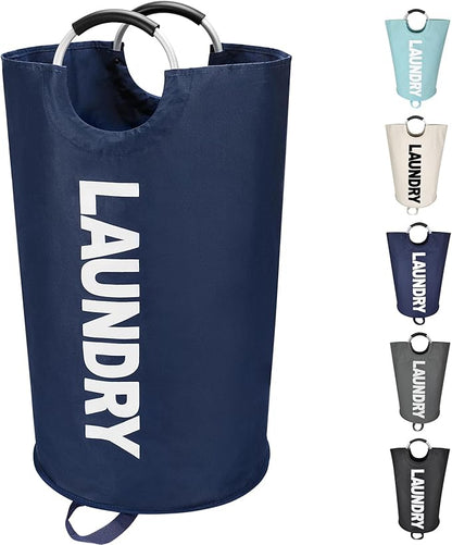 Maxsilan 125L X-Large Laundry Basket, Freestanding Tall Clothes Hamper, Collapsible Laundry Bag, Dark Blue