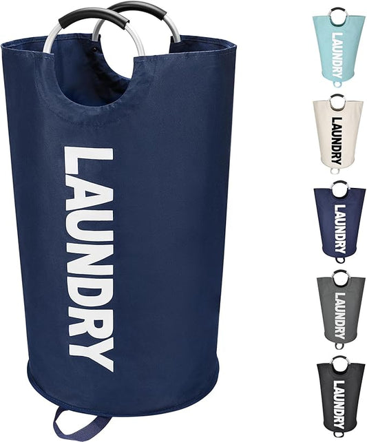 Maxsilan 90L Large Laundry Basket, Freestanding Tall Clothes Hamper, Collapsible Laundry Bag, Dark Blue