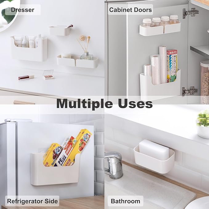 Adhesive Cabinet Door Organizer, Bathroom Wall Mount Storage Rack, Bedside Shelf Organizer Door Rack Shelves Holder for Sink Kitchen Bathroom RV Pantry Bedroom Closet Laundry Office (White-2 Pack)