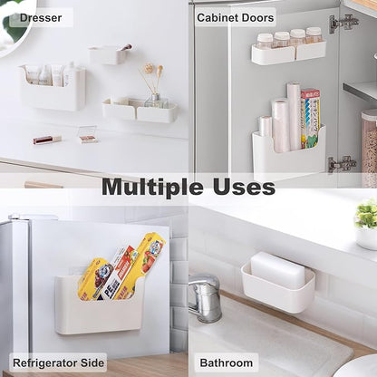 Adhesive Cabinet Door Organizer, Bathroom Wall Mount Storage Rack, Bedside Shelf Organizer Door Rack Shelves Holder for Sink Kitchen Bathroom RV Pantry Bedroom Closet Laundry Office (White-2 Pack)