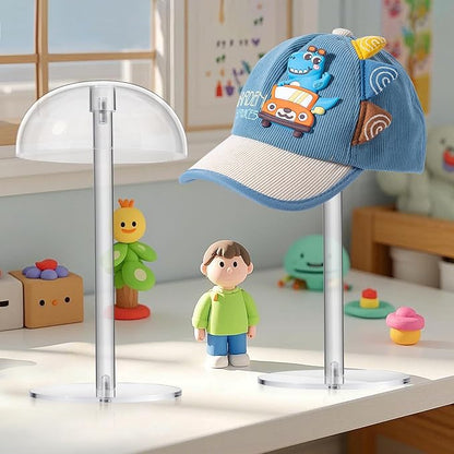 JUESHA Small-Sized Clear Acrylic Hat Display Stand for Kids, Countertop Hat Holder for Little Baseball Caps Cowboy, Wig Head Counter Stand for Closet (NON-ADJUSTABLE HEIGHT)