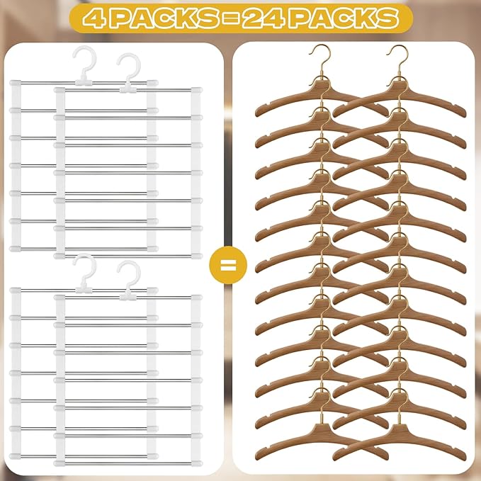 4 Pack Pants Hangers Space Saving, Portable Travel Pants Hanger, 7 Layers Multiple Metal Legging Clothes Hanger, Travel Hangers Essential Accessories for Pants Jeans Skirts Scarf Legging