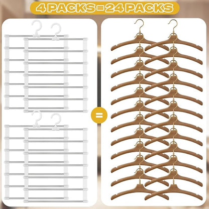 4 Pack Pants Hangers Space Saving, Portable Travel Pants Hanger, 7 Layers Multiple Metal Legging Clothes Hanger, Travel Hangers Essential Accessories for Pants Jeans Skirts Scarf Legging