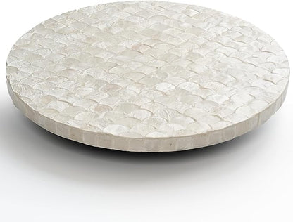 CHI AN HOME 12 Inch Capiz Lazy Susan, Decorative Lazy Susan Turntable Centerpiece for Dining Table, Kitchen Counter, Round Mother of Pearl Capiz Shells Spinning Tray for Countertop & Tabletop (White)
