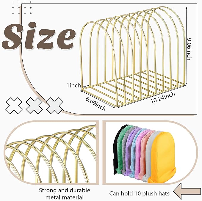 Hicarer 2 Pcs Heavy Duty Beanie Holder Organizer Knitted Hat Storage Rack Metal Cap Display Stand for Winter Swimming Hat Display Home Entryway Tabletop Bedroom Closet Dresser Room Office (Gold)