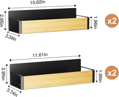 Vetacsion 4 Pack Moveable Fridge Magnetic Spice Racks,Metal (Bamboo)