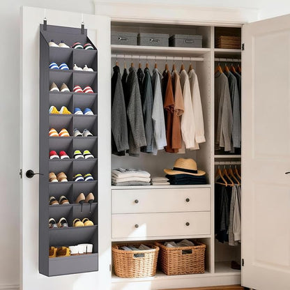 Lifewit 10 Tier Over the Door Shoe Organizer with 19 Large Deep Pockets, Fabric Hanging Shoes Shelf for Closet, Dorm Storage, Fit Up to 20 Pair Shoe Rack Holder for Sneakers, Boots, Gray