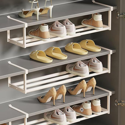 UFORU Expandable Hanging Shoe Rack Organizer for Closet, Adjustable Shoe Rack Under Cabinet Shelf, Versatile Under Shelf Storage for Kitchen, Book, Clothing Storage and Organization(White,4PCS)