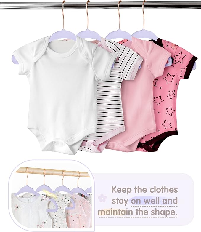 VIS'V Baby Hangers, 11 Inch Velvet Kids Hangers with 6 Pcs Clothes Size Dividers, Infant Toddler Nursery Closet Organization, Non Slip, Lavender, 30 Pcs