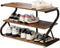 3-Tier Shoe Rack, Wooden Shoe Storage with S-Shaped Heavy Duty Metal Free Standing, Shoe Organizer Shelf for Front Door Entryway, Hallway, Living Room, Closet, Bedroom (Black & Rustic Brown)