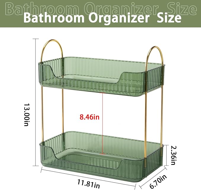 shuang qing Bathroom Counter Organizer Countertop Storage, Cosmetics Skincare Shelf, Makeup Organizer Perfume for Dresser Vanity Tray, Spice Rack for Kitchen(2 Tier-Green)