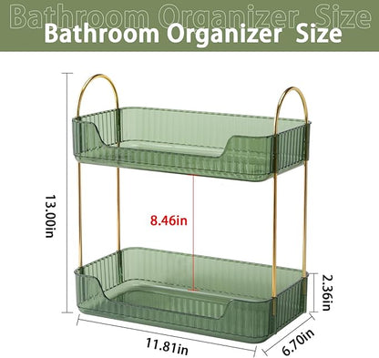 shuang qing Bathroom Counter Organizer Countertop Storage, Cosmetics Skincare Shelf, Makeup Organizer Perfume for Dresser Vanity Tray, Spice Rack for Kitchen(2 Tier-Green)