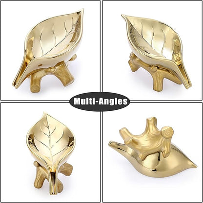 JUXYES Ceramic Soap Dish Holder Self Draining, Unique Waterfall Soap Dish Leaf Shape Decorative Soap Dish Tray Tabletop Drainable Soap Saver Bathtub Waterfall Soap Dish Holder for Bathroom Shower