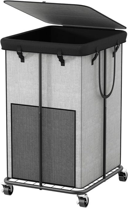 40 Gal Large Laundry Hamper with Lid, Rolling Laundry Basket with Wheels, Oxford Fabric Dirty Clothes Hampers with Removable Laundry Bag & Metal Frame for Bedroom, Laundry Room, Bathroom, Dorm(Grey)