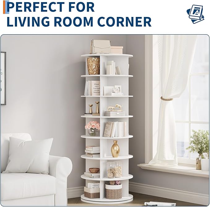 GarveeHome 7 Tier Rotating Shoe Rack Tower, 360° Revolving Free Standing Spinning Shoe Organizer, Vertical Spinning Shoes Display, Shoes Rack Storage Round Carousel, Rotate Shoes Closet Organization