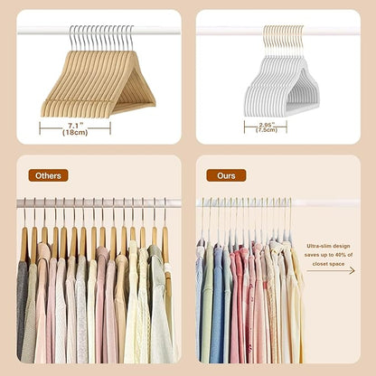 52 Packs Velvet Clothes Hangers, 17.3 Inches Non-Slip Skirt Hangers with Shoulder Notches, Space Saving Clothing Hangers for Adults, White with Gold Hook