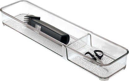 iDesign 48850 Rain Divided Tray for Vanity, Bathroom, Countertop, Drawer, Cosmetics, Makeup, Toiletries, Craft and Office Supplies, BPA-Free, 4" x 16" x 2", 2 Compartments