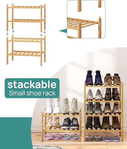 viewcare Small Shoe Rack, 2-Tier Shoe Rack for Entryway, Bamboo Wood Shoe Shelf for Closet & Hallway, Long 17.2IN | Beautiful | Functional | Sturdy | Durable