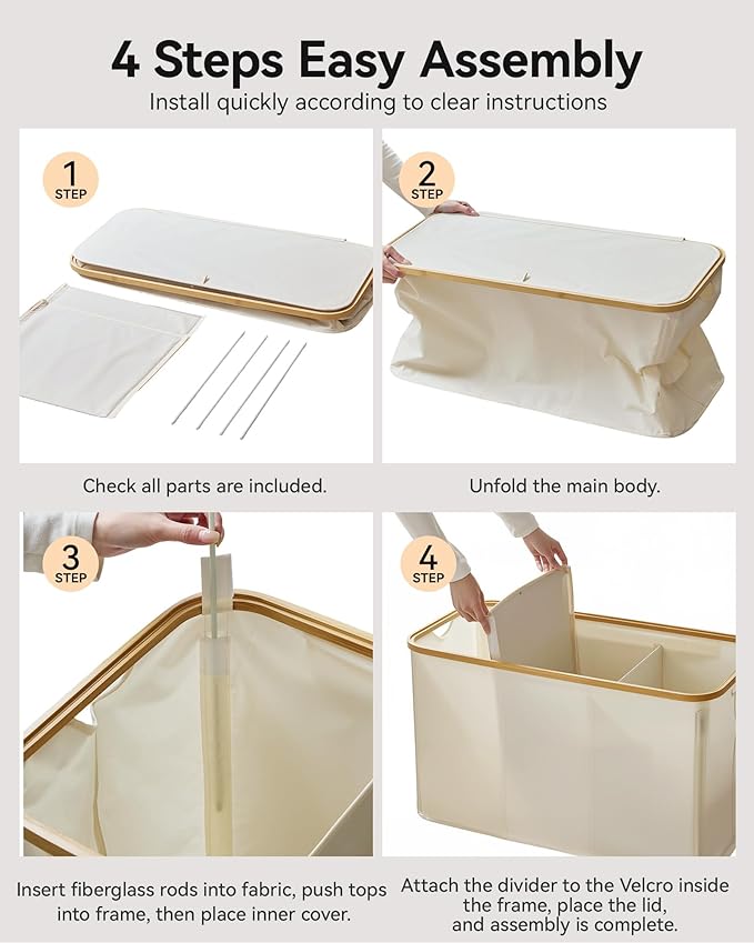Storage Basket with Lid and Handles, 135L Fabric Bin with Divider for Shelf, Closet, Toy Organization, Collapsible Storage Organizer for Home, White