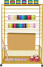 Double-Sided 16 Tier Ribbon Rack, Large Capacity Rolling Ribbon Wrapping Paper Organizer w/Top Shelf & Basket, Movable Metal Storage Cart for Home Retail Studio, 39"x13"x59" (Gold)