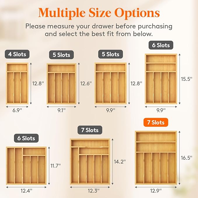 Lifewit Silverware Drawer Organizer, Utensil Tray for Kitchen, Flatware and Cutlery Holder, Storage for Spoons Forks Knives, 33 x 42cm, Natural