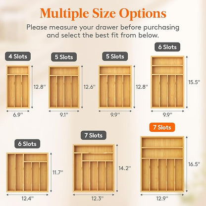 Lifewit Silverware Drawer Organizer, Utensil Tray for Kitchen, Flatware and Cutlery Holder, Storage for Spoons Forks Knives, 33 x 42cm, Natural