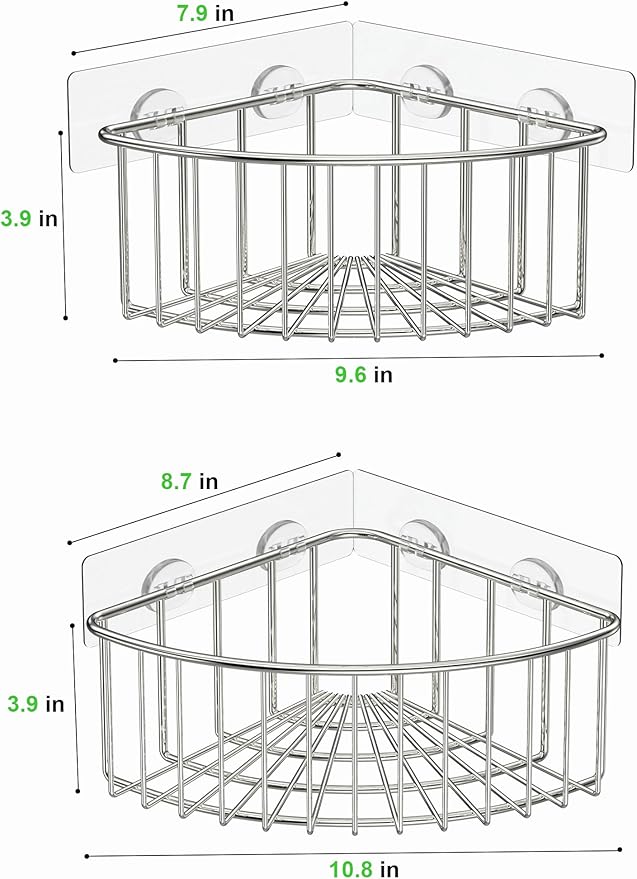 SMARTAKE 2-Pack Corner Shower Caddy Deep Basket Design, SUS304 Stainless Steel, Wall Mounted Bathroom Shelf with Adhesive, Storage Organizer for Toilet, Dorm and Kitchen (Silver)