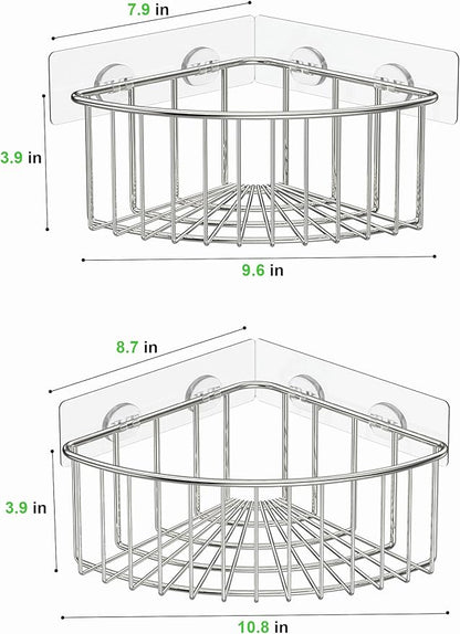 SMARTAKE 2-Pack Corner Shower Caddy Deep Basket Design, SUS304 Stainless Steel, Wall Mounted Bathroom Shelf with Adhesive, Storage Organizer for Toilet, Dorm and Kitchen (Silver)