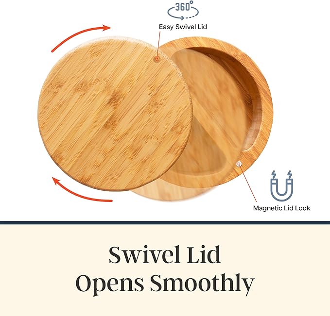 Totally Bamboo Salt Keeper Duet – Bamboo Salt Cellar with Dual Compartments for Salt and Pepper or Spices, Magnetic Swivel Lids, Natural Bamboo Salt Box, 8 Ounce Capacity
