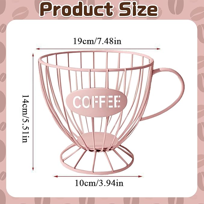 Coffee Pod Holder, Large Capacity K Cup Holder Coffee Capsule Storage Basket Tea Organizer for Countertop Kitchen Bar (Pink)
